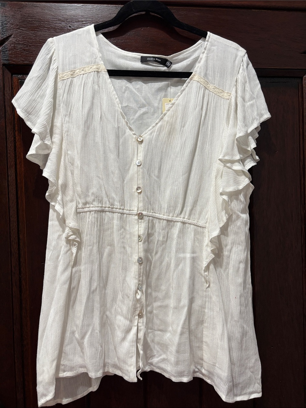 Doe & Rae Ivory Button-Front Ruffle Sleeve Top